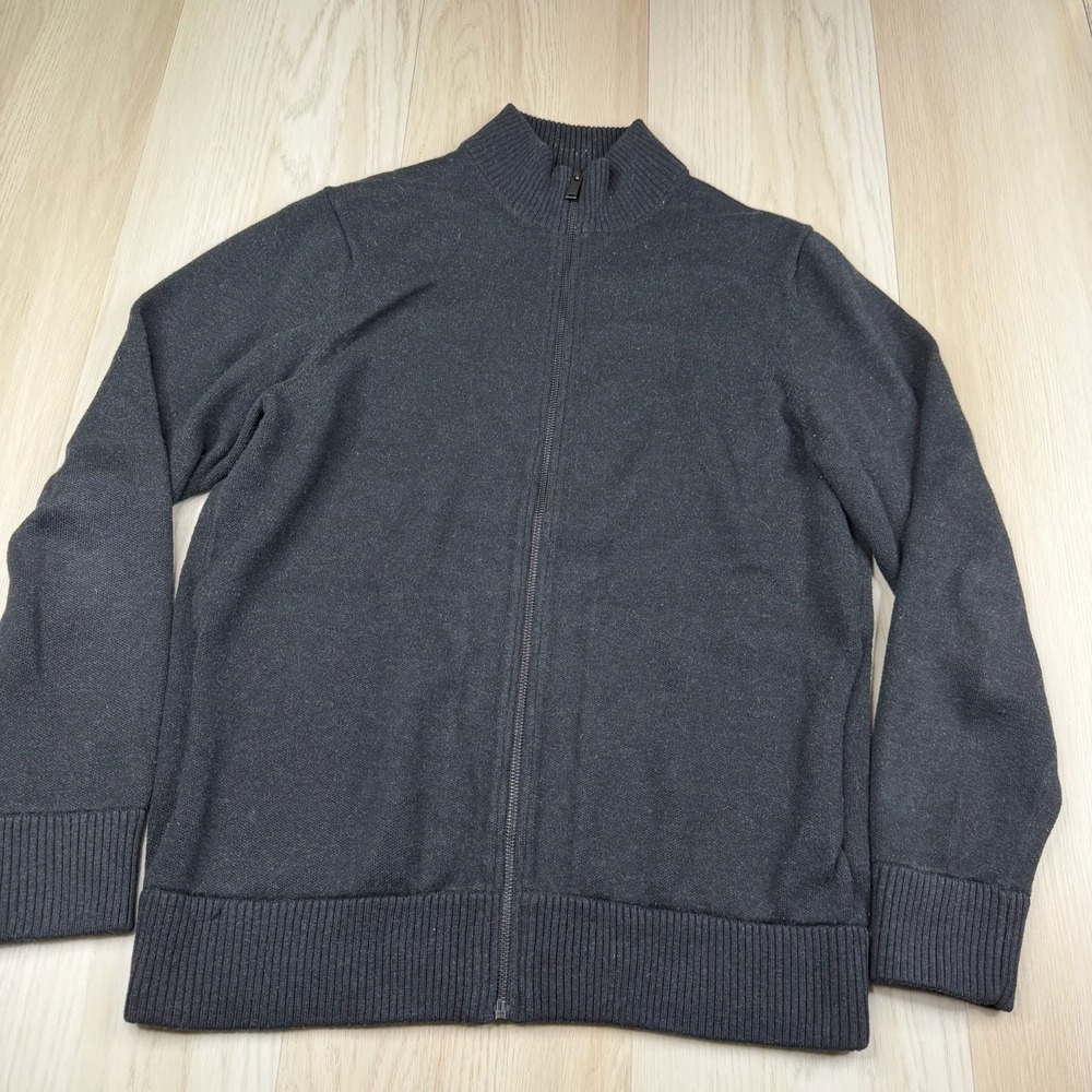 COS Mens Black Wool Ribbed Collar Hem Classic Outdoor Full Zip Sweater Size M